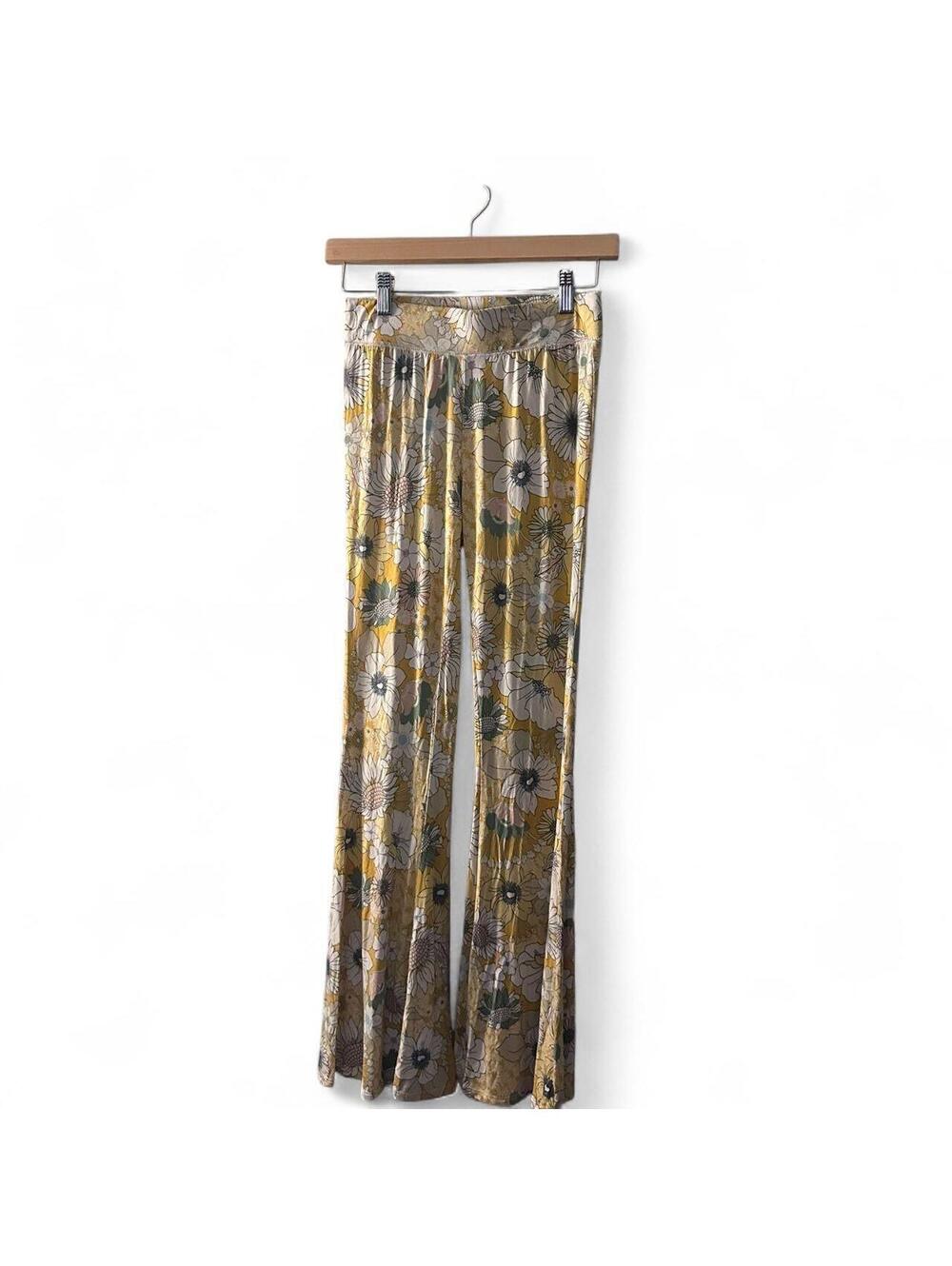 O’Neill Retro Floral Wide Leg Pants Mustard Yellow Size S